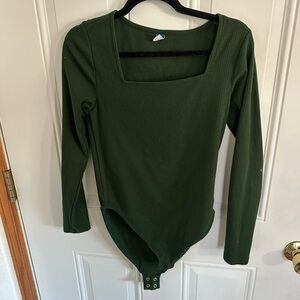 Old Navy Dark Green Ribbed Long Sleeve Bodysuit